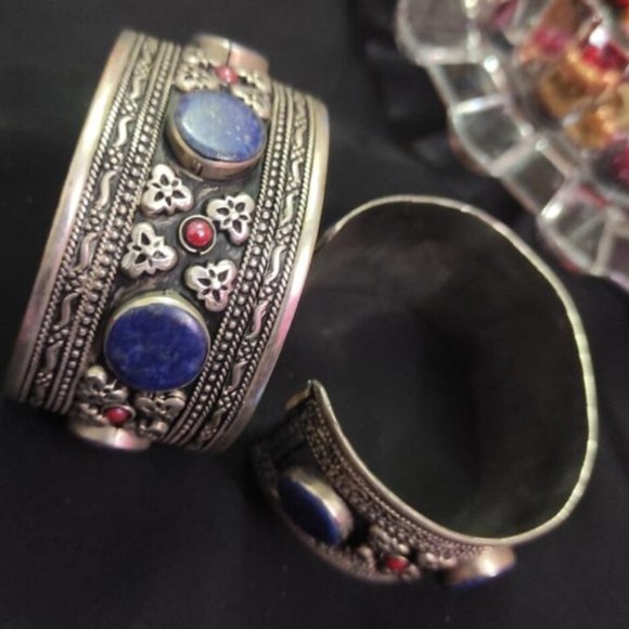 Single Afghani Vintage Stones and Beads Cuff Bracelets, Handcrafted Bracelets, - Picture 5 of 8